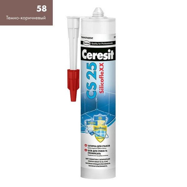 Затирка-герметик силиконовая Ceresit CS 25, 280 мл, сталь, цвет тёмно-коричневый