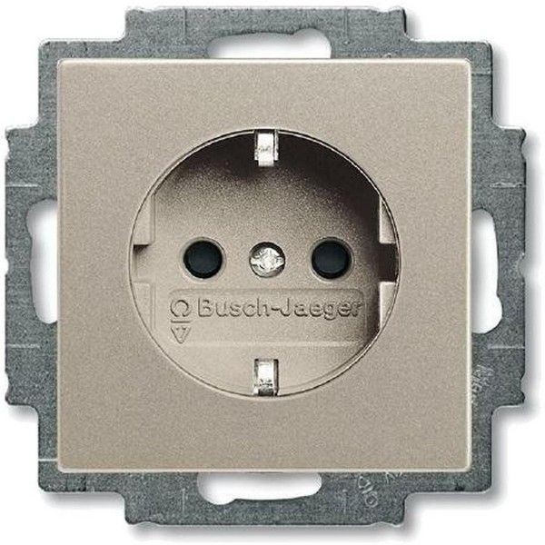 Розетка встраиваемая ABB Basic 55 с заземлением, со шторками, цвет шампань