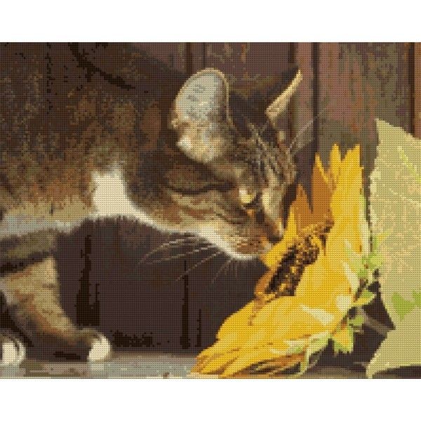 Алмазная мозаика ArtXobby Кошка нюхает подсолнух АМ063