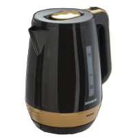 Электрический чайник SONNEN KT-1776, 1,7 л, 2200 Вт, закрытый нагревательный элемент, пластик, черный/горчичный, 453418