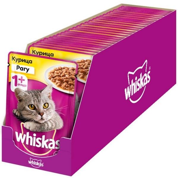 Влажный корм для кошек Whiskas курица, 28 шт по 85г