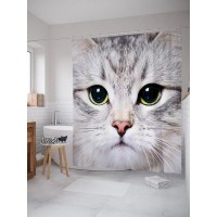Шторка для ванной Ambesonne Суровый котик 180х200 см