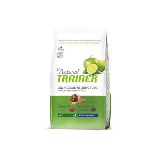 Сухой корм для взрослых собак крупных пород TRAINER Natural Maxi Adult Сыровяленая ветчина Рис Маточное молочко 3 кг