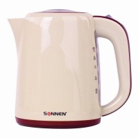 Электрический чайник SONNEN KT-002, 1,7 л, 2200 Вт, закрытый нагревательный элемент, пластик, бежевый/красный, 451711