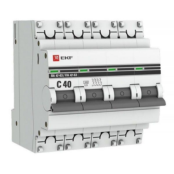 Автоматический выключатель EKF 4P 40А (C) 4,5kA ВА 47-63 PROxima
