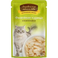 Деревенские лакомства 74500615/70706 Консервы д/кошек Филейная курица в нежном желе ПАУЧ 70гр х 12шт.