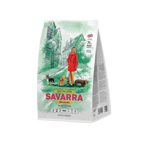 Сухой корм для собак мелких пород SAVARRA Adult Dog Small Breed Утка и рис 1кг