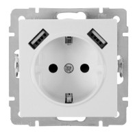 Розетка встраиваемая Werkel с заземлением, со шторками, 2 разъема USB, цвет белый