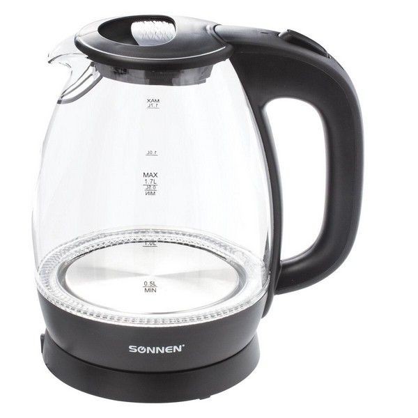 Электрический чайник SONNEN KT-1786, 1,7 л, 2200 Вт, закрытый нагревательный элемент, стекло, 453422
