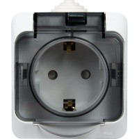 Розетка накладная влагозащищённая Schneider Electric Этюд с заземлением, со шторками, IP44, цвет белый