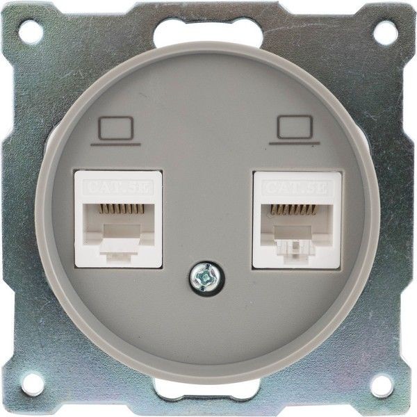 Розетка компьютерная двойная встраиваемая Onekey Florence RJ45, UTP cat 5e, цвет серый