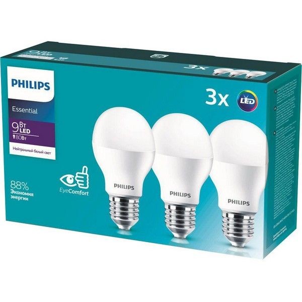 Лампа Philips Essential светодионая E27 9 Вт груша 900 Лм нейтральный свет