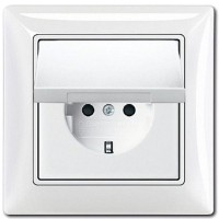 Розетка встраиваемая влагозащищенная ABB Basic 55 с заземлением, с крышкой и шторками, цвет альпийский белый