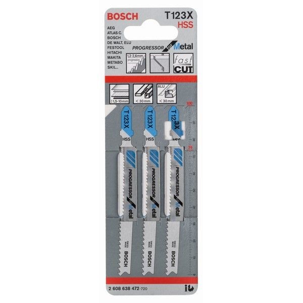 Пилки для лобзика по металлу T123XF Bosch, 3 шт.