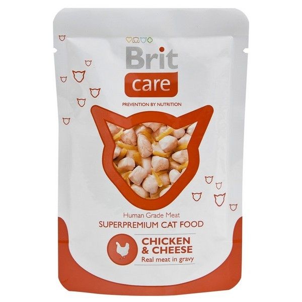 Влажный корм для кошек BRIT Care Cat Курица Сыр 80 г, 24 шт.