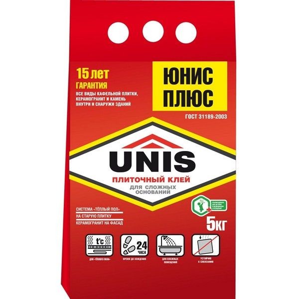Клей для плитки Unis Плюс, 5 кг