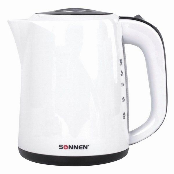 Электрический чайник SONNEN KT-002B, 1,7 л, 2200 Вт, закрытый нагревательный элемент, пластик, бежевый, 454994