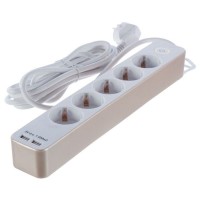 Удлинитель с заземлением на 5 розеток, 3 м, кнопка, 2 USB, цвет золото