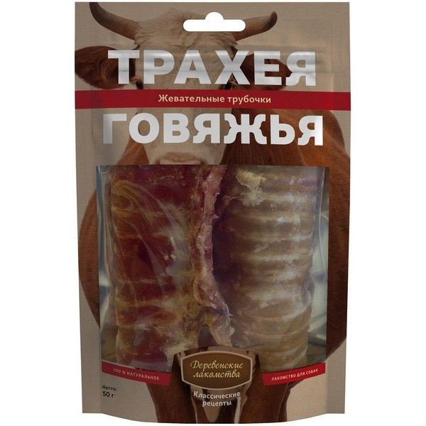 Деревенские лакомства Классические рецепты Трахея говяжья с мясом курицы для собак 50гр