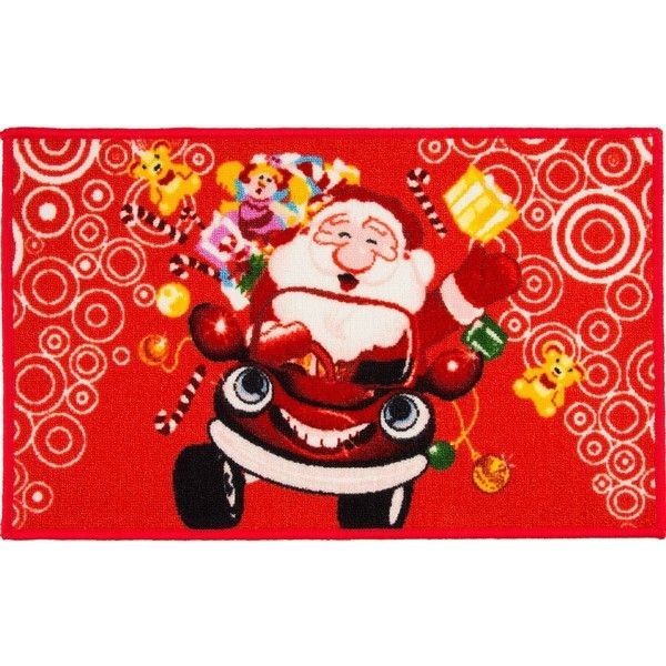 Коврик «Дед Мороз в машине» 50x80 см, нейлон, цвет красный