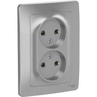 Розетка двойная встраиваемая Schneider Electric Blanca без заземления, цвет алюминий