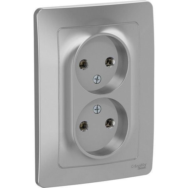 Розетка двойная встраиваемая Schneider Electric Blanca без заземления, цвет алюминий