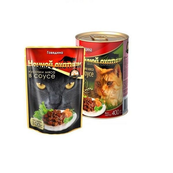 Консервы для кошек Ночной охотник кошек Говядина кусочки в желе 415гр