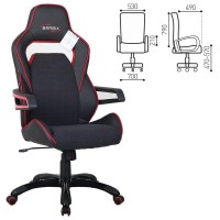 Кресло компьютерное Brabix Nitro Gm-001, ткань, экокожа, черное, вставки красные, 531816