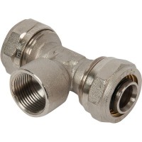 Тройник обжимной Valtec, внутренняя резьба, 26х3/4 "34; мм, никелированная латунь VTm.332.N.260526