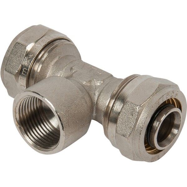 Тройник обжимной Valtec, внутренняя резьба, 26х3/4 "34; мм, никелированная латунь VTm.332.N.260526
