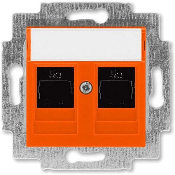 Розетка компьютерная встраиваемая ABB Levit RJ45, cat 5е, цвет оранжевый/дымчатый черный