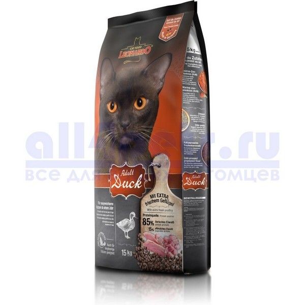 Сухой корм для взрослых кошек Leonardo Adult Sensitive Утка/рис 15кг