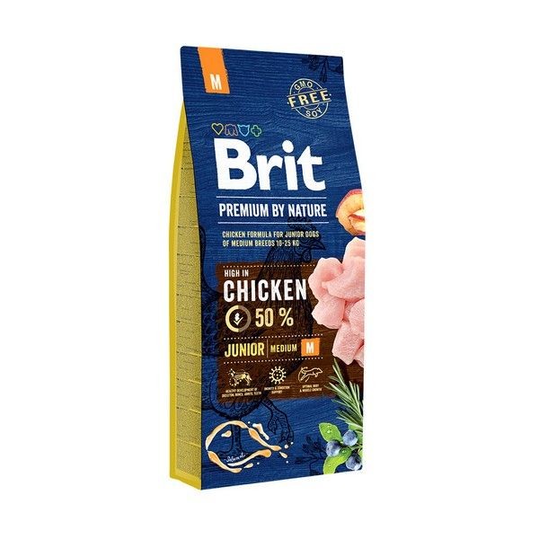 Сухой корм для молодых собак средних пород BRIT Premium by Nature Junior M Курица 15 кг
