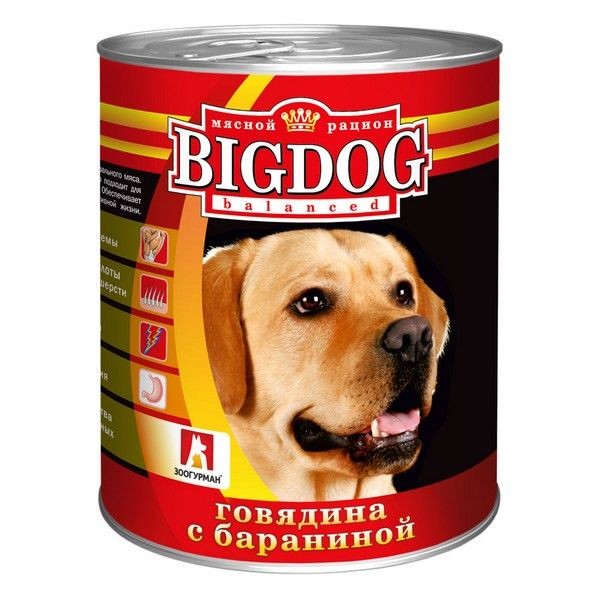 Влажный корм для собак БигДог (BigDog), Говядина с бараниной, 850г