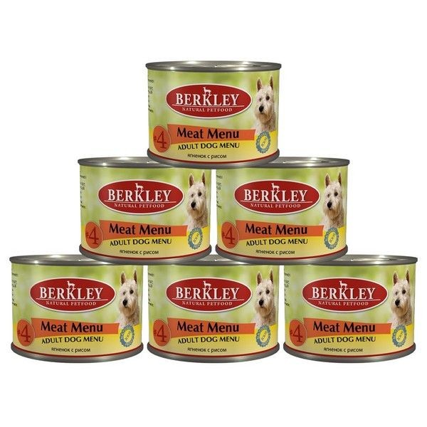 Консервы Berkley Adult Dog Menu для Собак ягненок с рисом №4 200г (6 шт.)