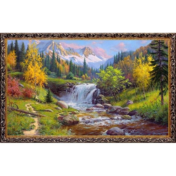 Картина на холсте Русская коллекция Горный ручей, 68х108 см