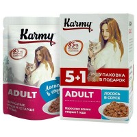Karmy ADULT Лосось в соусе 480 г Консервированный полнорационный корм для кошек старше 1 года.