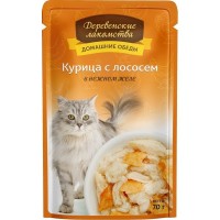 Деревенские лакомства 74500639/70708 Консервы д/кошек Курица с лососем в нежном желе ПАУЧ 70гр х 12шт.