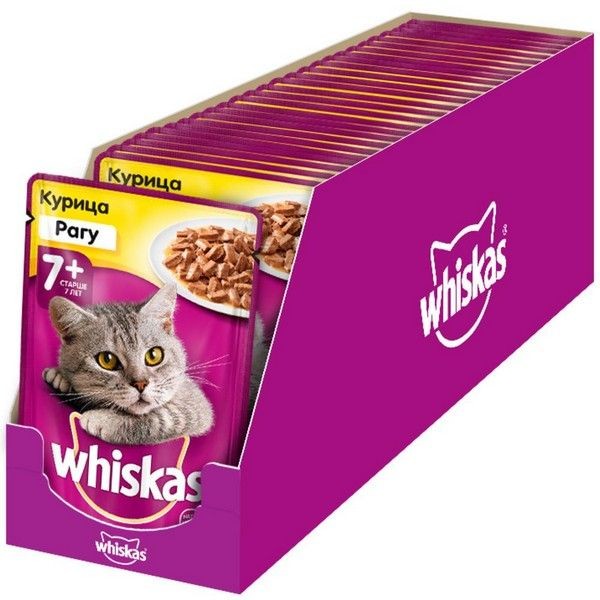 Влажный корм для кошек Whiskas курица, 28 шт по 85г