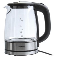 Электрический чайник SONNEN KT-1788, 1,7 л, 2200 Вт, закрытый нагревательный элемент, стекло, черный, подсветка, 454349