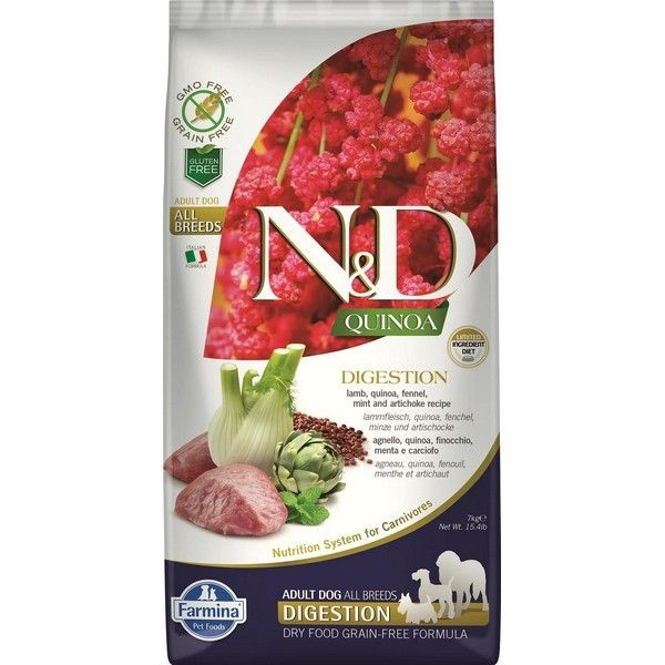 Сухой корм для собак для поддержки пищеварения FARMINA N&D Dog Grain Free Quinoa Digestion Lamb беззерновой Ягненок Киноа 7 кг