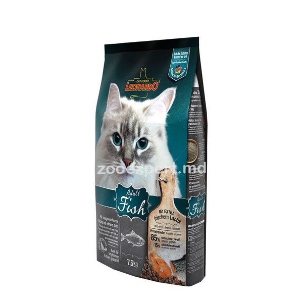 Сухой корм для взрослых кошек Leonardo Adult Sensitive Рыба/рис для здоровья кожи/шерсти 7,5кг