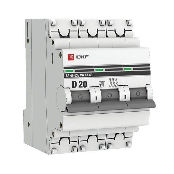 Выключатель автоматический EKF PROxima mcb4763-3-20D-pro 3Р 230В 20А
