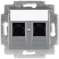 Розетка компьютерная встраиваемая ABB Levit RJ45, cat 5е, цвет сталь/дымчатый черный
