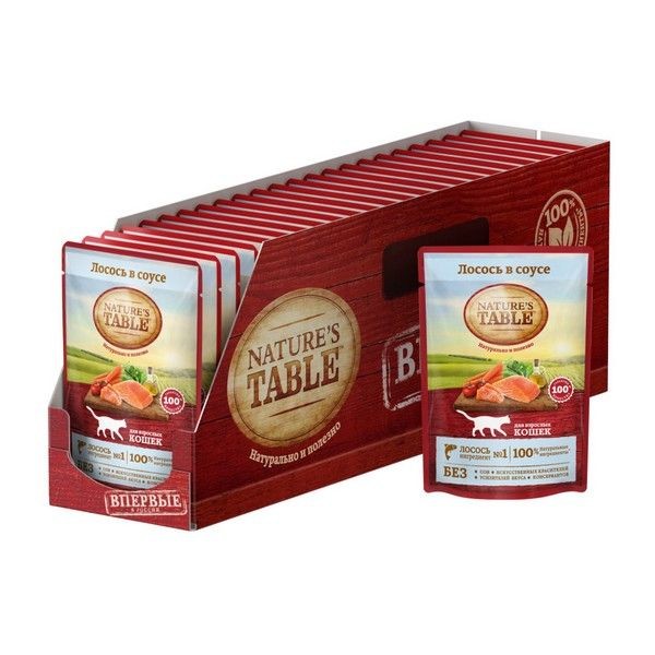 Влажный корм для кошек Nature’s Table Лосось в соусе, 24 шт по 85г