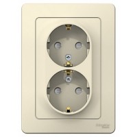 Розетка двойная встраиваемая Schneider Electric Blanca с заземлением, со шторками, цвет молочный