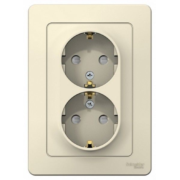 Розетка двойная встраиваемая Schneider Electric Blanca с заземлением, со шторками, цвет молочный