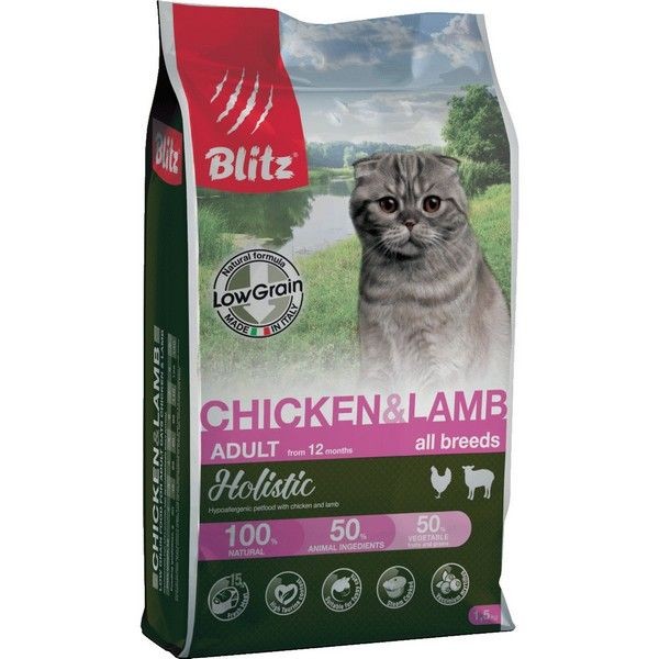 Сухой корм для кошек BLITZ Holistic Adult CAT CHICKEN&LAMB низкозерновой Курица и Ягненок 400 г