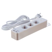 Удлинитель с заземлением на 3 розетки, 3 м, кнопка, 2 USB, цвет золото