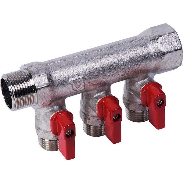 Коллектор с канами и наружной резьбой Valtec на 3 выхода, 3/4 "34;x1/2 "34; VTc.580.N.0503